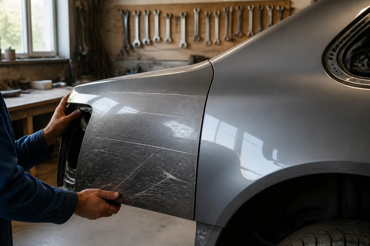 Comparaison entre une carrosserie rayée et un élément remis en état
